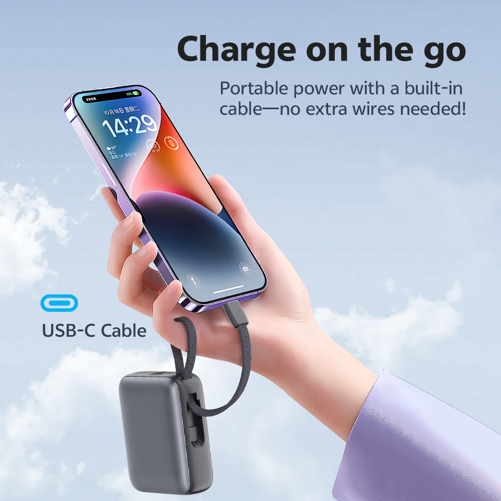 QCY 20000mAh Powerbank 45W Fast Charging with Built-in USB-C Cable - Image 6
